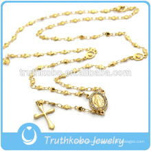 Yellow Gold Large Flat Heart Beads Necklace Beaded Crystal Pendant Cross Necklace